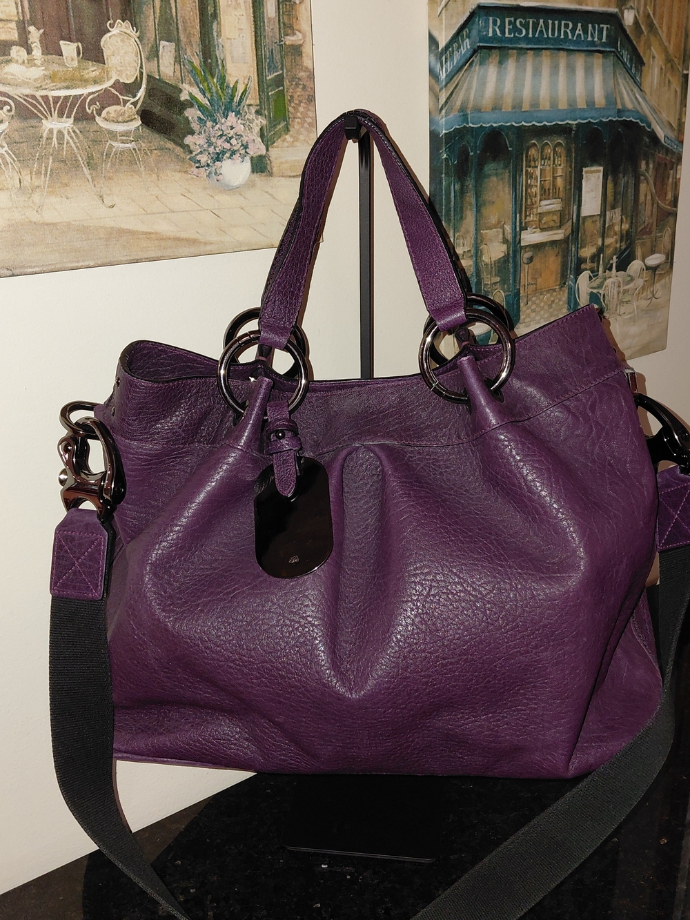 Vintage Mulberry Shimmy Purple Leather Satchel W Crossbody Strap GUC!